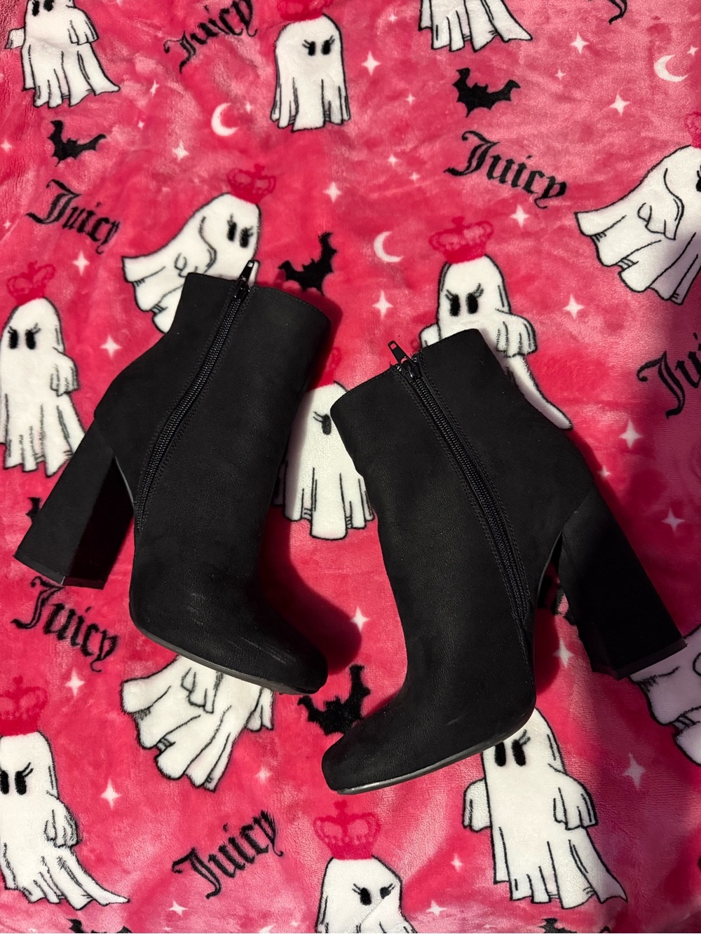 BAMBOO Black Suede Block Heel Ankle Boots
